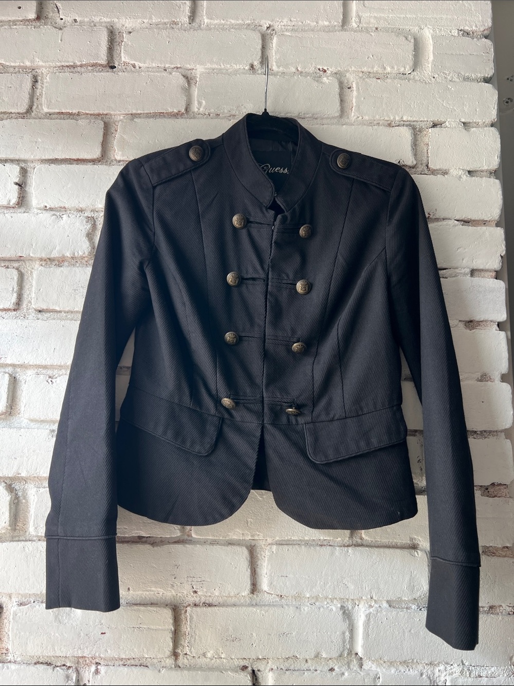 Guess Women's Military-Style Blazer Jacket in Black with Brass Buttons - Picture 2 of 7